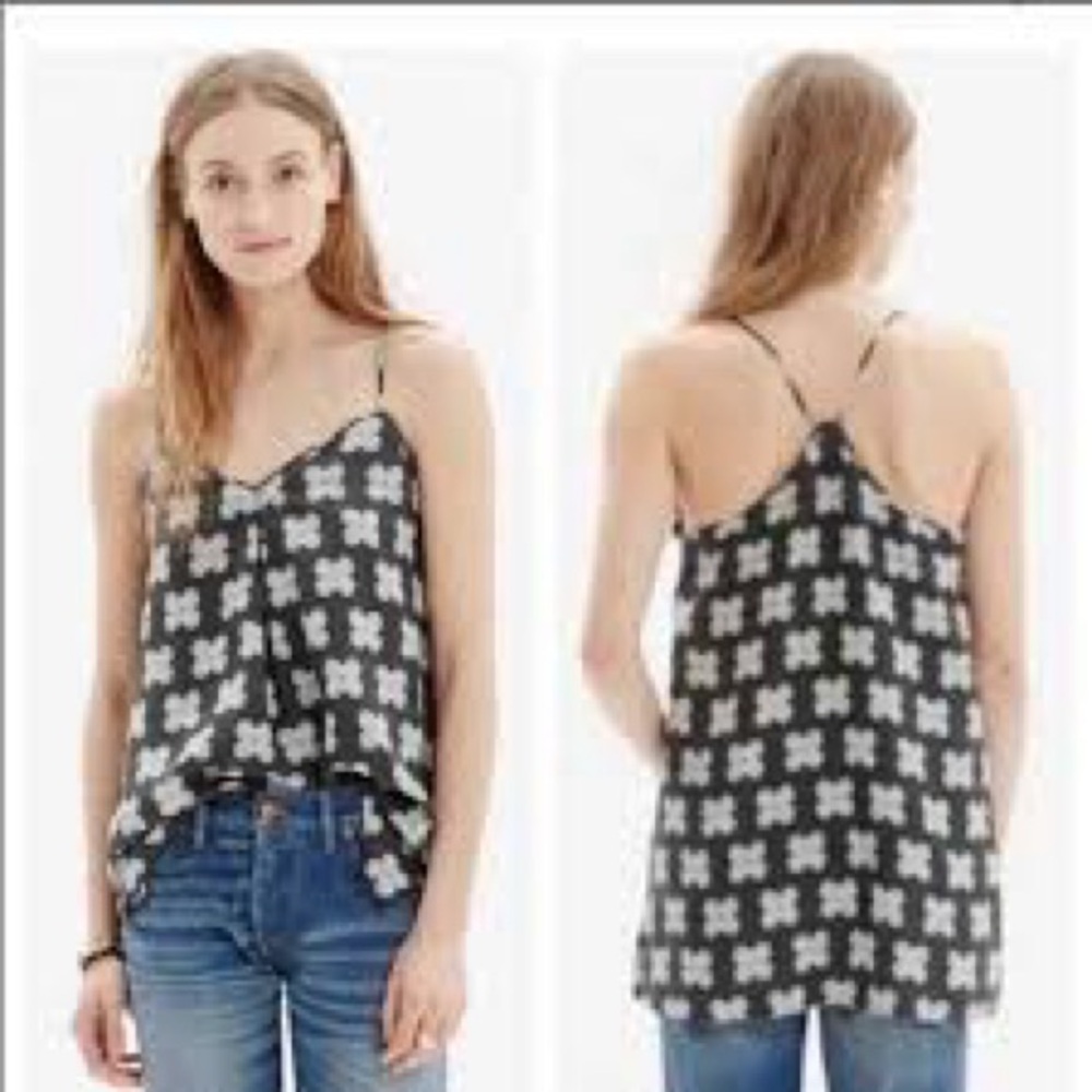 2 FOR $25Madewell 100% Silk Ornamental Clover Camisole Top Black White Flowy 8